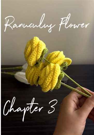 Chapter 3: Ranunculus 🌼 Crocheting my best friend’s wedding bouquet flower by flower. These bright yellow ranunculus might be the happiest flowers in the whole bouquet. Which flower should I make next? #weddingbouquet #crochetflower #crochet #ranuculus #gift