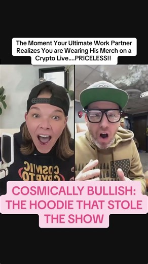 #livehighlights #tiktoklive Cosmically Bullish Fun: Wearing My Co-Host’s Merch on Our Crypto LIVE! 😂✨ #CosmicallyBullish #CryptoCommunity #cryptok There’s nothing like that priceless moment when your ultimate work partner realizes you’re wearing his hoodie live on air! We’re all about friendship, fun, and a little bit of Bitcoin banter. 😉 Join us Monday to Thursday at 3:15pm EST for the Cosmically Bullish live show—your daily dose of crypto and laughs! @the assistant @Cosmic Crypto 🚀 🫡