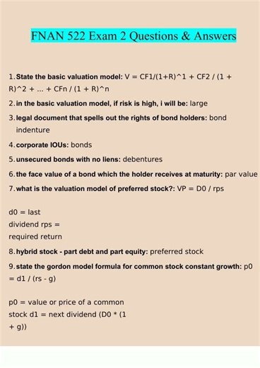 FNAN 522 Exam 2 Questions Answers2022 Verified Answers5253