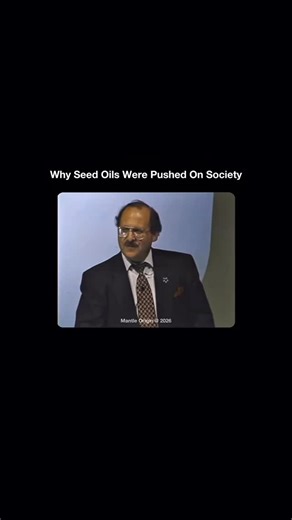 Mantle Origin™ on Instagram: "The narrative that vegetable oils are a « heart-healthy » alternative to animal fats is a fabrication designed to mask a history of agricultural failure and toxicity. We are conditioned to view these industrial byproducts as nutrition, yet the historical record exposes them for what they truly are: failed livestock feed. As the footage demonstrates, the initial application of these seed oils was to induce rapid adipose accumulation in animals. The biological result 