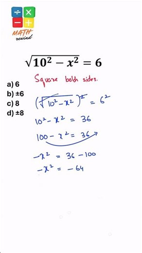 √(10² - x²) = 6 | Solve This Radical Equation FAST!