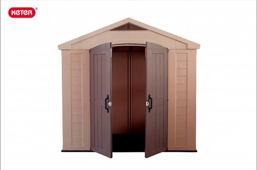 Keter Factor (8x6 ft) Large Resin Outdoor Storage Shed for Patio Furniture, Lawn Mower, Garden Accessories Yard Tools, and Pool Toys, Taupe