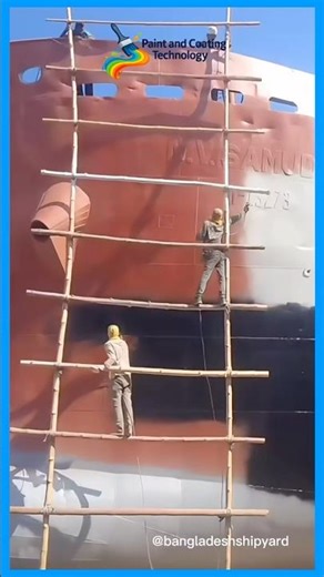 Two painter spraying in a row | On a gaint ship | Cargo vassel | #coating #newship