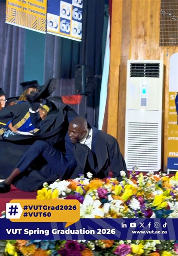 THE CELEBRATION CONTINUES! 🎓🔥 The Class of 2026 is bringing the energy to the stage! 💃🏽🕺🏽🎉 After years of dedication, sacrifice and determination, this graduate celebrated his big moment with some unforgettable moves! 🎓✨ The stage became his dance floor, and the joy of achievement was impossible to contain. What a way to mark a milestone! 🥳💙💛 Today, we celebrate YOU, #VUTGrad2026! Keep dancing, keep dreaming, and keep shining! ✨ #VUTGrad2026 #VUT6 #GraduationCelebration #ClassOf2026