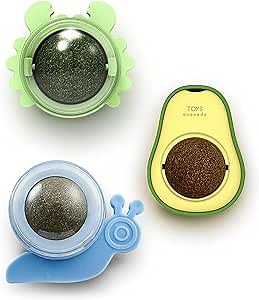 3 Pack Catnip Ball Toys, Squash Edible Cat nips Organic Balls, Catnip Ball Wall Mount, Crab Avocado Catnip Cat Toy for Cats Kittens Lick, Teeth Cleaning, Natural Effective Engaging Play (Green)
