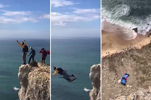 Sickening moment base jumper falls 300ft to his death on rocks when his parachute fails to open