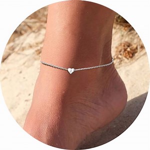 Silvora Initial J Anklets for Women 925 Sterling Silver Heart Letter Ankle Bracelets Waterproof Trendy Summer Beach Foot Jewelry Gifts for Girlfriend Valentine's Day