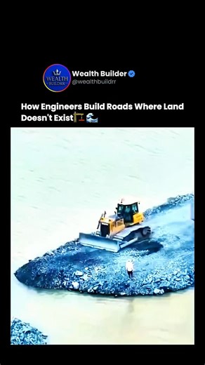 Wealth Builder on Instagram: "They didn’t find land here… so engineers made it. 🌊➡️🛣️ This road wasn’t built on land. It was built out of water. Engineers start by dropping massive rock and stone into open water, not randomly… But in carefully calculated layers that force soft sediment aside and spread weight evenly across the lakebed. Each layer is compacted until friction and pressure lock everything into place. Once the base reaches the surface, drainage systems, graded layers, and asphalt