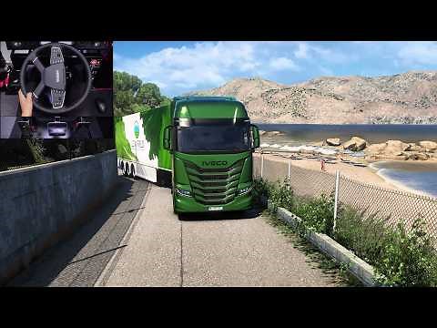 Iveco S-Way in Greece - Euro Truck Simulator 2 | Steering wheel gameplay