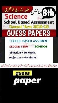 Class 8th Science Guess Paper 2025 | SBA 2nd Term School Based Assessment 2025