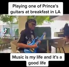 A #musician at the #restaurant had one of the guitars that used to belong to #prince. He let me #jam on it. #playing it reminded me of my old #friend and other greats gone too soon. #funk #music #legends #heroes #soul #rnb #dance #memories #guitar | Nile Rodgers