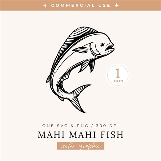 Mahi Mahi Fish Icon | SVG FILE | Sport Fishing Shirt Design, Ocean Fish Vector, Cricut Laser Cut File, Sea Life, Black Line Dolphinfish Art