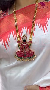 MAHALAKSHMI HARAM Indulge in the grace and blessings of Mahalakshmi with the queen’s divine editions featuring grandeur Lakshmi sculpted pendant studded with Balaji pink and green kemp stones followed by gold ball hangings. Price - 22,200/- | Queens Jewel Emporium - by celebrity designer Sujatha Prakashbabu