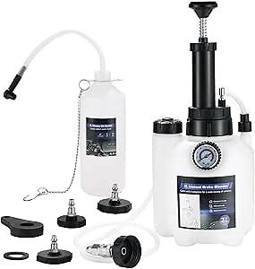 3L Manual Brake Bleeder Kit | One-Person Brake Pressure Bleeder Kit with 1L Brake Fluid Bleed Bottle and 4 Master Cylinder Adapters, Suitable for Most Vehicle Brake Systems
