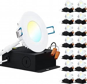 Sunco 12 Pack 3 Inch LED Recessed Lights, Ultra Thin Ceiling Lighting, 500 LM, 8W (50W Equivalent), Selectable C2700K/3000K/4000K/5000K/6000K, Dimmable, Wafer Thin, Canless with Junction Box