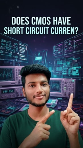 electrofy on Instagram: "CMOS inverter consumes short-circuit power during the brief moment its input transitions, when both the PMOS (pull-up) and NMOS (pull-down) transistors are simultaneously conducting, creating a temporary direct path for current from the power supply (VDD) to ground (VSS). This current spike, known as the "short-circuit current," dissipates energy and is a key component of total power consumption, alongside dynamic (switching) power, and is influenced by rise/fall times,