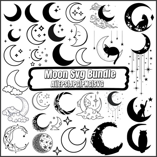 Moon and Stars Svg Bundle, Crescent Moon Svg, Floral Moon Svg,moon Mandala, Moon Silhouette,instant Download - Etsy