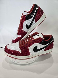 Rhinestone Jordan 1 Lows, Bling Sneakers, Bedazzled Nikes, Red and Black or Custom Colors - Etsy