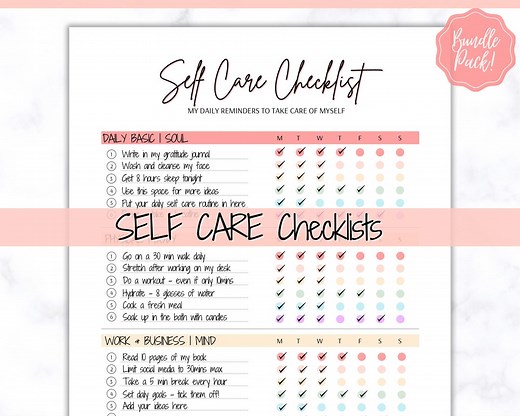 Self Care Checklist, Self-care Planner, Selfcare Journal Tracker, Wellness Planner Printable, Daily Wellbeing, Mindfulness Mental Health Kit - Etsy