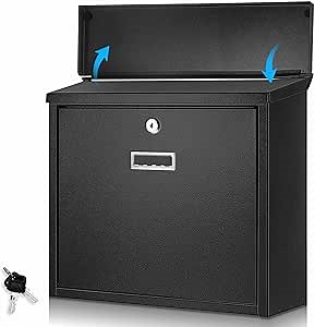 Locking Mailbox Wall Mount 14.2 x 12.5 x 4 Inch Large Capacity Locked Mail Boxes with Key Lock for Outside Security Key Drop Box for House Outside