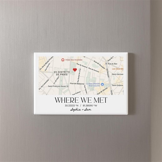Custom Magnet Where We Met Map, Personalized Location Map Fridge Magnet, Wedding Map Anniversary Gift, Map With Coordinates Gift for Couples - Etsy