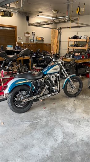 This bike is so clean! Finally had a minute to get some exhaust on the 95 Dyna and get it fired up. Sounds real strong. Just a few more things before this one hits the road for some test rides and becomes the next giveaway bike. Unless someone wants to make an offer on it now before I finish it? #harleydavidson #oldironpartsco #harley #dyna | Old Iron Parts Co.