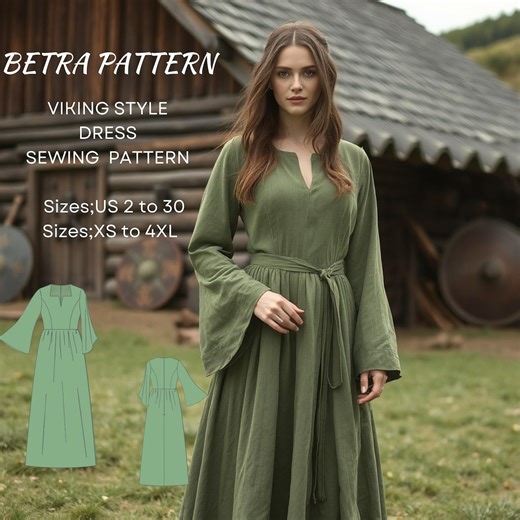 Viking Style Maxi Dress Sewing Pattern: XS-4XL (digital Download) - Etsy