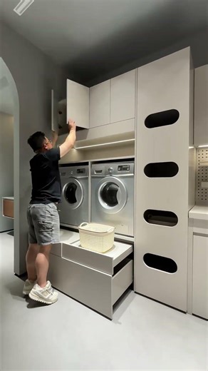 mart Laundry Cabinet Design | No-Bend Washer Dryer Setup + Built-in Storage Solution