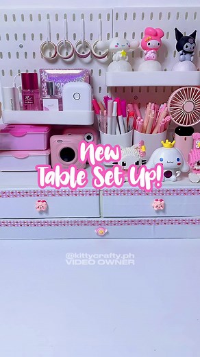 NEW TABLE SET UP!🤩✨🎀🌸 #kittycrafty #fyp #foryou #pink #tablesetup #kawaii