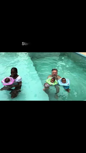 First time in the pool and they loved it🥰. So Papa came up with the idea to start them early🥴☺️ #triplets #interacialcouple #swimming #fyp #babyswimming #goviral @Ruby and Miron