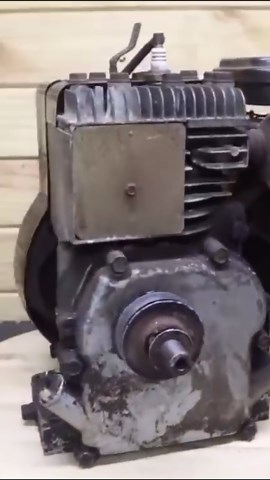 Vintage single-cylinder engine block up close