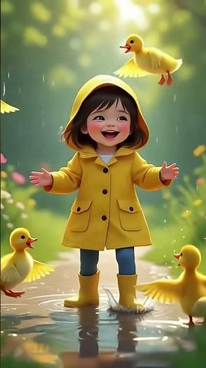 ☔ Little Girl Dancing with Ducklings in the Rain | Cute Ducks 🐥✨