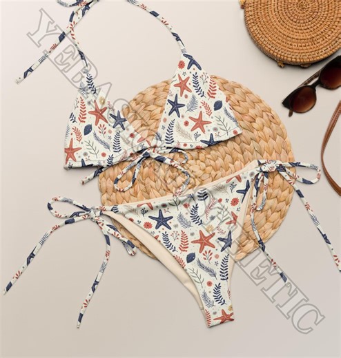Starfish String Bikini Set: Ocean Inspired, Sea Glass Design - Etsy
