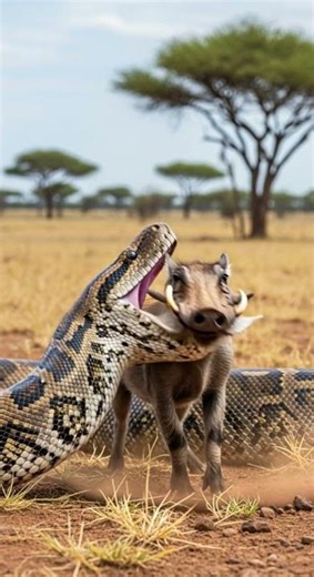 Will the python manage to swallow the warthog in one gulp #wildlife #python #nature