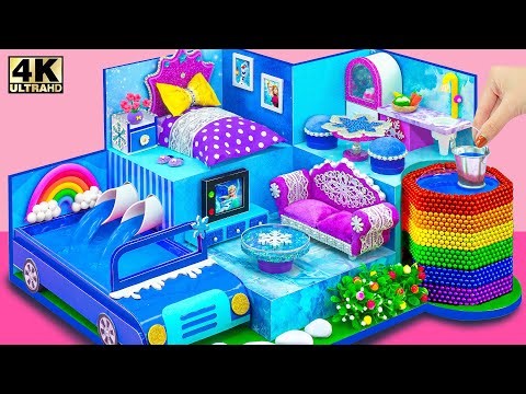 Build Magical Frozen Princess Mini House with Pool & Rainbow Car ❤️ DIY Miniature House