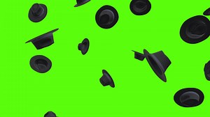 Cowboy hats background. Falling hats over green screen or chroma key. Rain of cowboy hats across the screen.