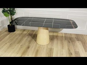 BEATRICE extending table with barrel top – design dining table with wood veneer base