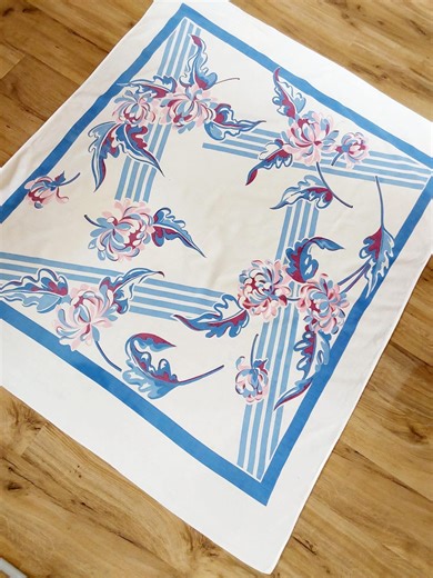 Vintage Floral Blue and Pink Tablecloth - Etsy