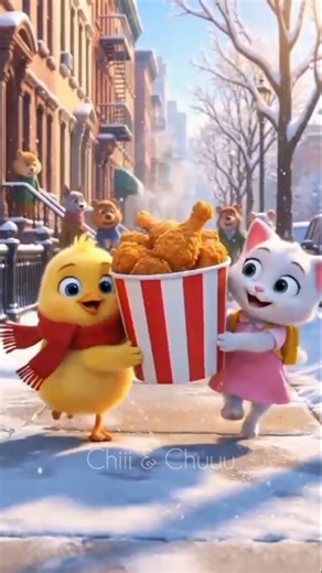 Why Did the cute Chick & Cat Buy a Bucket of Fried Chicken? 🍗😭🐣