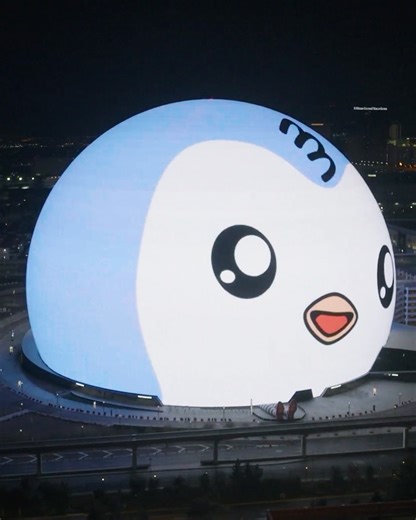 MEMES on Instagram: "A blue penguin taking over the Sphere in Vegas had locals and the internet looking for answers. On December 23rd this penguin seemed to appear out of nowhere and had quickly become a topic of discussion and intrigue. It wasn’t until it was revealed that @pudgypenguins were the ones behind the Christmas takeover that people began connecting the dots. It was just recently that Stranger Things and Marty Supreme had their own chance at the Vegas Sphere. However in comparison to 