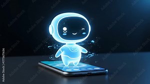 AI chatbot assistant animating out of a smartphone screen