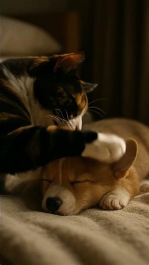 Hey, wake up! You’re in my spot 😥 | Cat’s tail keeps slapping dog’s face 🐱👋🐶