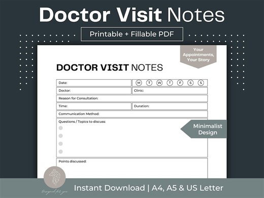 Doctor Visit Notes Printable, Fillable PDF: Medical Appointment Log - Etsy