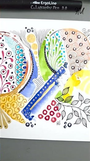 Watercolor Zentangle by HU Art 🎨✨ #shorts