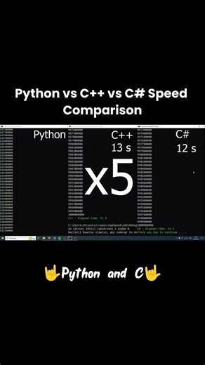 Python Vs C++ Vs C Speed comparison.... #coding #python #c++ #C #comparion #love