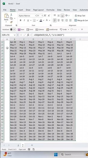 How to create a beautiful 2025 calendar using the SEQUENCE function. 🗓️ #excel #tutorial