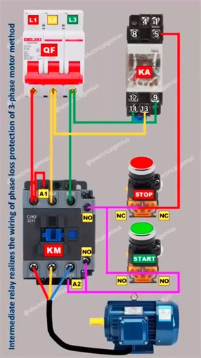 1K views · 2.7K reactions | How To Wire A Phase Loss Protection Using Intermediate Relay 3 Phase Motor Safety Wiring Diagram #rashidkhandieselgenerator #education #motor #electrical #diy | Rashid Khan | Facebook
