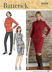 Butterick Misses' Knit Dress, Top, Skirt and Pants Sewing Pattern Kit, Code B6858, Sizes L-XL-XXL, Multicolor