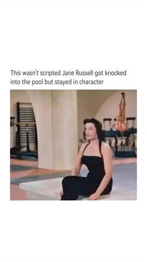 LOOK INTO POP on Instagram: "This wasn’t scripted—Jane Russell got knocked into the pool but stayed completely in character, creating one of the most memorable unscripted moments of her career. The incident happened during the filming of Gentlemen Prefer Blondes in 1953, a classic musical comedy that also starred Marilyn Monroe. In the scene, Russell’s character is surrounded by a group of male dancers during a choreographed number at a swimming pool. One of the performers accidentally bumped in