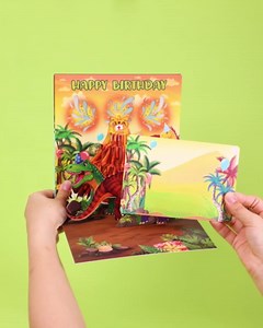 Coralogo Dinosaur Musical Pop Up Birthday Cards - Volcano Birthday Cards with Blowable Candle, DIY Age, Lights, Music, and Blank Note, Funny Gift for Boys Son Grandson Kids